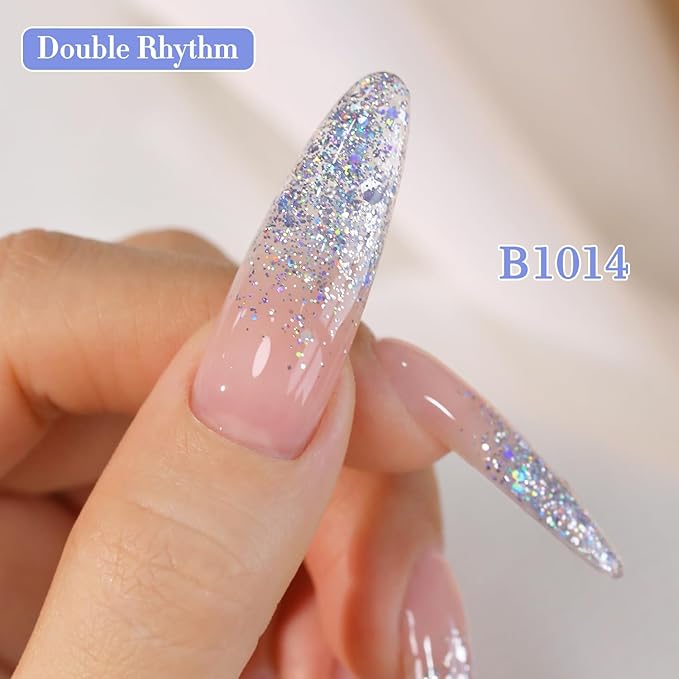 Double Rhythm 0.5Oz Glitter Gel Polish Shimmer Reflective Color for Nail Art Salon DIY Soak Off 15ml Nail Lamp Gel Polish at Home (Pastel Blue-B1014)