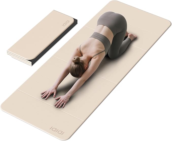 Foldable Yoga Mat Extra Thick & Large (74" x 31.5" x 0.32"), Double-Sided Non Slip & Lightweight Fitness Mat, 8mm Thick Wide Exercise Mats for Woman Man Kids, Portable Workout Mats for Travel, Studio or Home Use