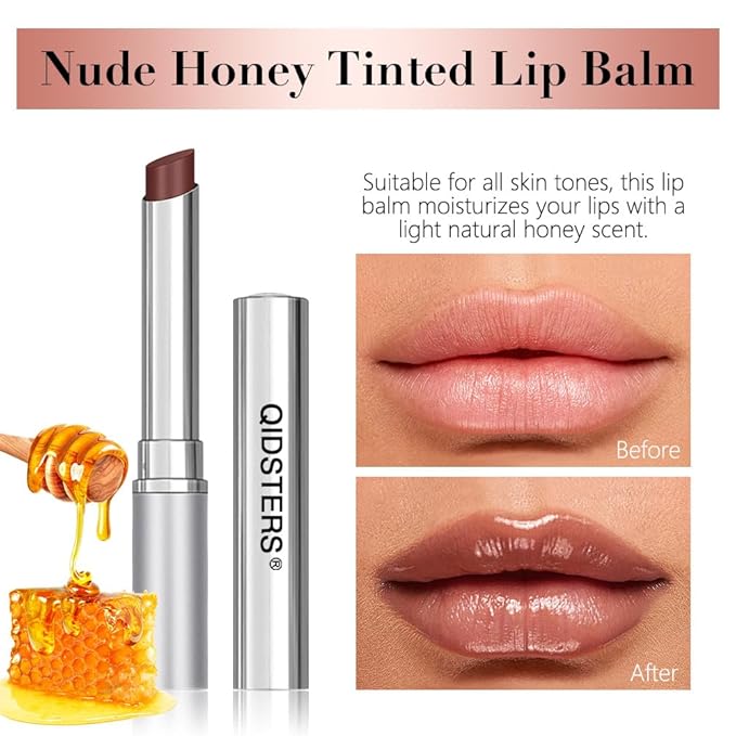 Nude Honey Lipstick Tinted Lip Balm, Sheer Hydrating Lip Stain for All Skin Tones, Natural Lightweight Lips Gloss Makeup for Women, Vegan & Cruelty-Free