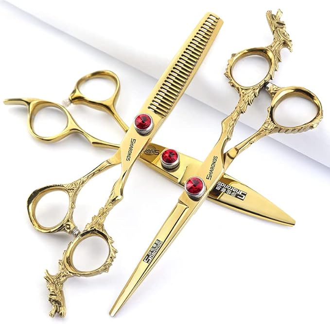 Sharonds 6/7 inch Professional Hair Cutting Scissors Set Hair Cutting Scissors Thinning Teeth Shears Set,Sliver Scissors,Barber,Salon,Hairdressing Scissors Kit,Japanese 440C Scissors (6-inch 3pc-B)