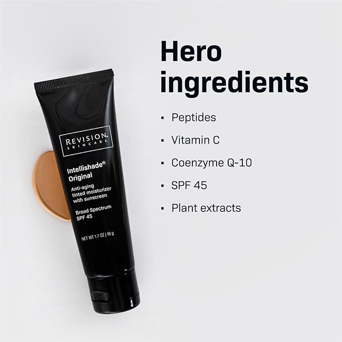Revision Skincare Intellishade® Original SPF 45, Anti-Aging Tinted Sunscreen for Face, Daily Moisturizer with SPF, Anti-Wrinkle with Peptides & Vitamin C, Hydrating Broad-Spectrum Sunscreen, 1.7 oz