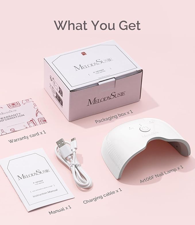 MelodySusie Small Cordless UV Nail Lamp, P-ART06G Rechargeable Portable LED UV Light with Smart Sensor, 4-Finger Curing for All Soft Gels, Especially Half-Cured Gel, Base Coat & Top Coat, White
