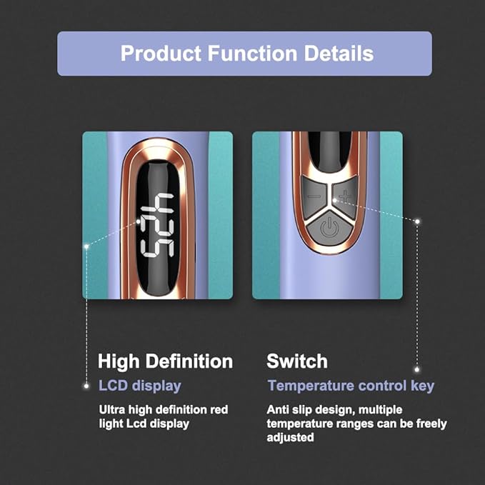 JINRI Hair Brush, Hair Iron, Pumped-Up Volume, Adjustable Temp, 360 ° Tail Rotation, Lasting Volume, for Short Or Thin Hair, Dual Voltage (100-240V), Volumizing Hair Iron, Blue, 1.32 inch