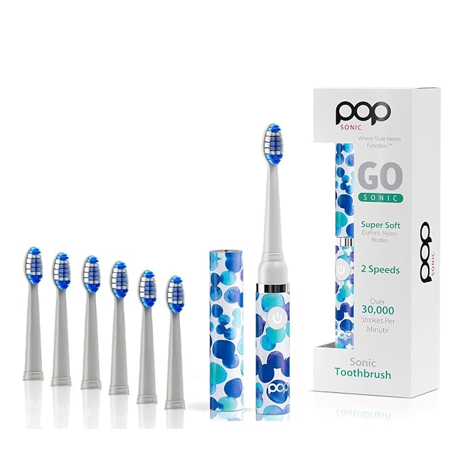 Pop Sonic Electric Toothbrush (Blue Bubbles + 6 Brush Heads) - Travel Toothbrushes w/AAA Battery | Kids Electric Toothbrushes with 2 Speed & 15,000-30,000 Strokes/Minute, Dupont Nylon Bristles