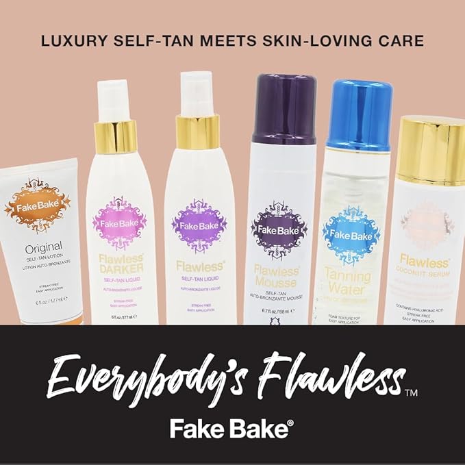 Fake Bake Flawless Self-Tanning Liquid Streak-Free, Long-Lasting Natural Glow For All Skin Tones - Sunless Tanner Includes Professional Mitt For Easy Application, Black Coconut Scent - 6 oz