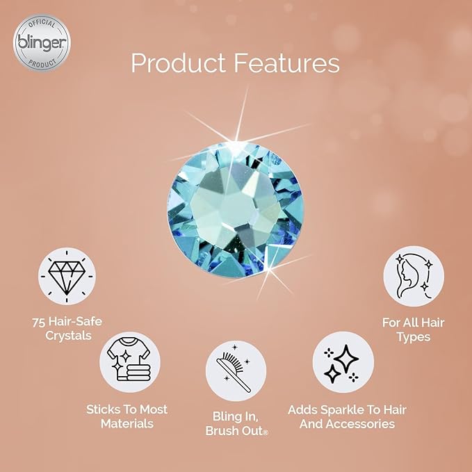 blinger® Shimmer Crystal Refill Pack – as seen on Shark Tank | 5 Discs – 75 Precision-Cut Glass Crystals | Hair-Safe Accessories | Styling Tool not included | Aquamarine AB 5 mm