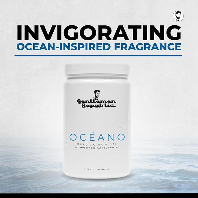 Gentlemen Republic Oceano Men's Hair Gel 64oz without Pump - Strong Touchable Hold and High Shine Styling Gel for Hair, 100% Alcohol-Free Professional Formula with Fresh Scent, Mens Hair Product