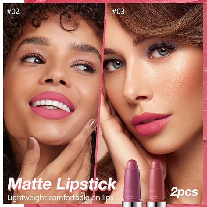 IATMOMOD 2Pcs Long Lasting Matte Lipstick Crayon Set, Waterproof Velvet Lip Liner Pencil, High Pigment Non-Drying 24H Cruelty-free Lip Makeup
