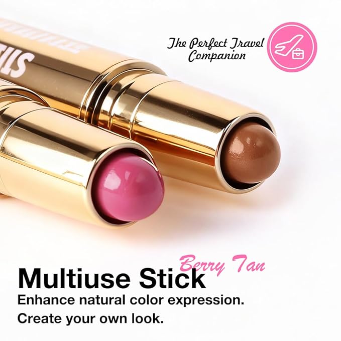 evpct 2In1 Blush Contour Multiuse Makeup Stick, Berry Tan & Brown Creamy Butter Blush Bronzer Contour Contouring Stick for Cheeks Lip Eyes Faces, Mloisturing Radiant Finish, Vegan & Cruelty-Free