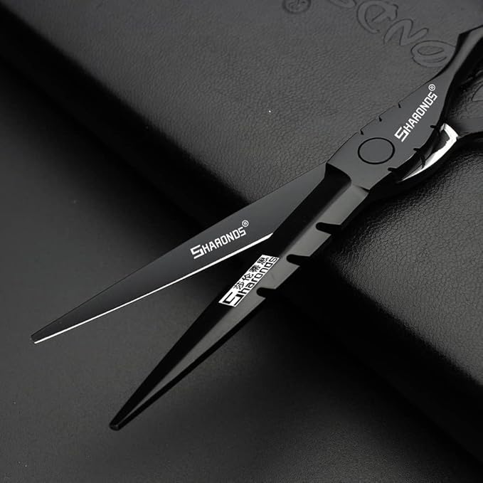 SHARONDS Hair Cutting Scissors Set, Hair Scissors, Thinning Scissors, Black, 6 Inches, 440C (6 Inches, 4 Pieces)