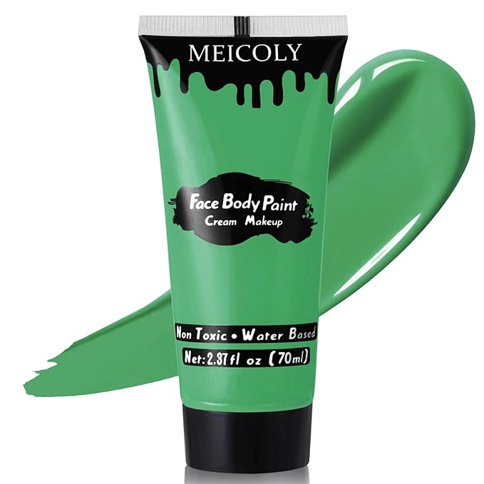 MEICOLY Green Face Body Paint,Christmas Stocking Stuffers,Green Body Paint for Halloween SFX Witch Makeup Elphaba Costume,Hunting Hulk Camo Face Paint for Adults and Kids,St.Patrick’s Day Accessories