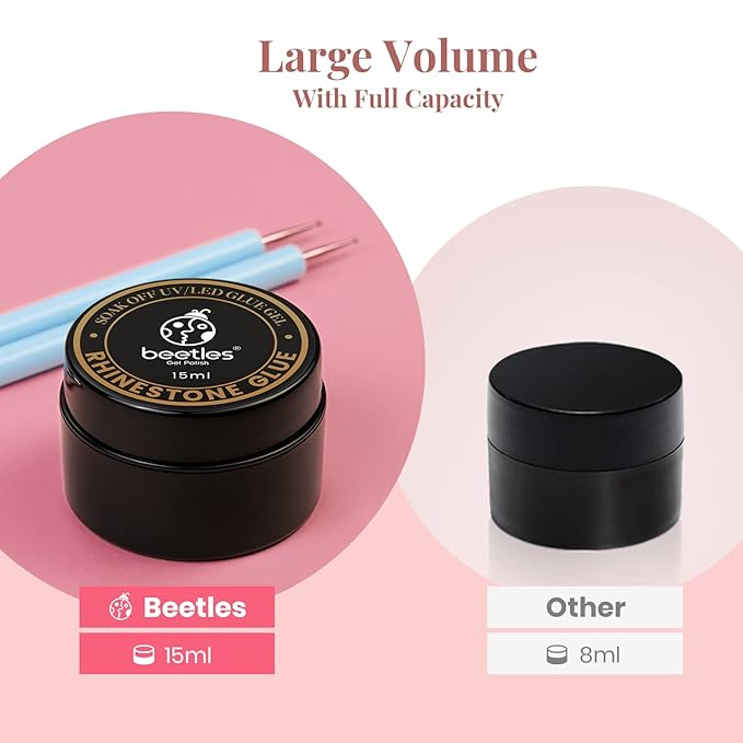 Beetles Rhinestone Glue for Nails with 2 Dual Purpose Brush Pen, 1Pcs 15ml Nail Glue for Nail Art Adhesive Resin Gems Diamonds Jewelry Decoration Soak Off Led Lamp Nails Gifts for Women