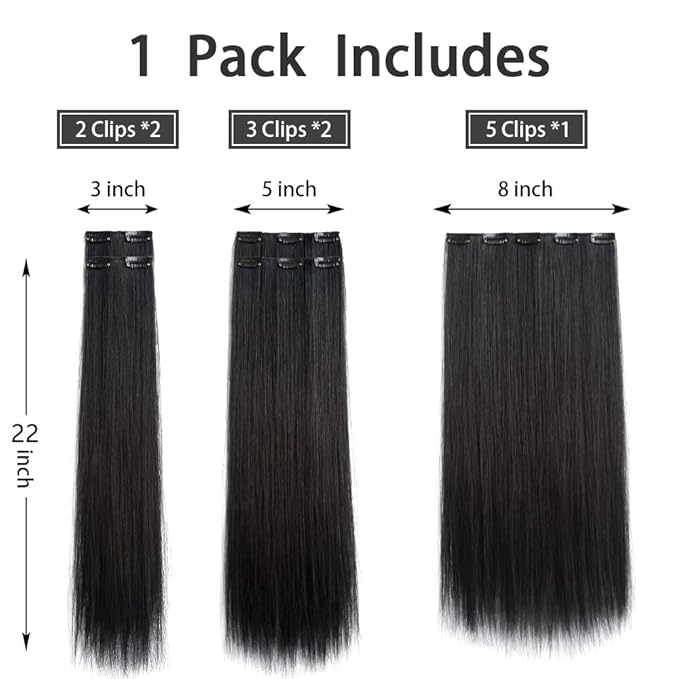 Natural Black Clip in Extensions Straight 22" Long Synthetic Thick Clips on Hair Piece for Women 5PCS Black Curly Wavy 18" Cheap Brown Red White Soft Full Head Weddings Party Daily Use 5 Oz