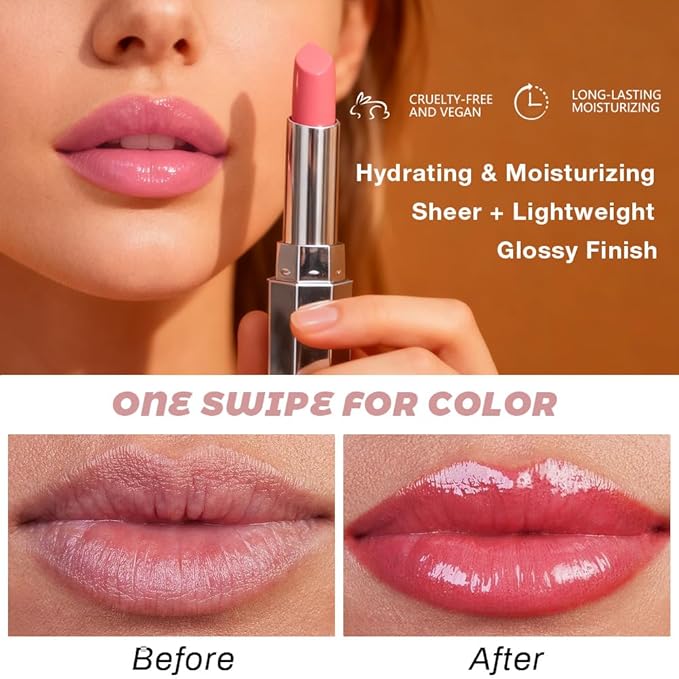 evpct Girly Pink Honey Lipstick Tinted Lip Balm, Sheer Hydrating Shine Tinted Lipstick for Women, Moisturizing Lip Color, Nourishing Tinted Lip Balm Plumper Gloss Stain, Glossy Shiny Finish, 06 Girly