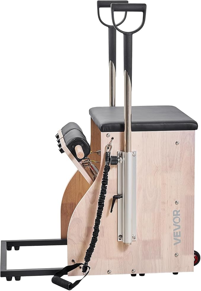 VEVOR Pilates Chair, Split-Pedal Stability Combo Chairs with Handles, Rubber Wood Frame Yoga Fitness Trainer, Exercise Reformer, Pilates Resistance-Workout Equipment, for Home Gym Studio Workout