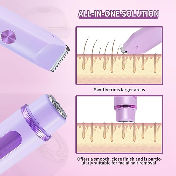 Electric Shaver for Women, 2 in 1 Bikini Trimmer for Women, Rechargeable Electric Razors, IPX7 Waterproof Wet/Dry Body Hair Trimmer for Underarm Leg Arm Body
