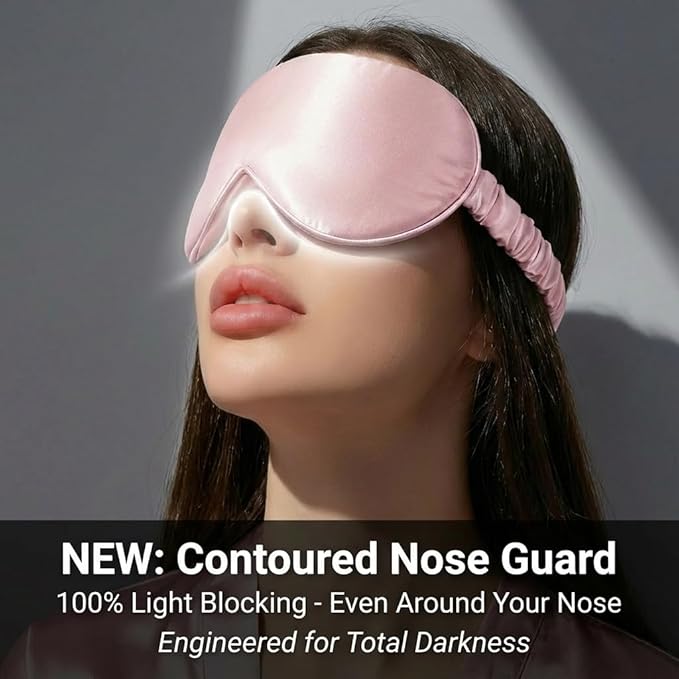 MATASSE 100% Mulberry Silk Sleep Mask 22 Momme Grade 6A - 3D Contoured Eye Mask for Sleeping, 14mm Deep Eye Cups, Total Blackout Blindfold for Women Men, Adjustable Strap, Side Sleeper (Pink/Black)