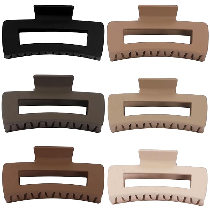 4 Inch Big Hair Claw Clips 6 Pcs Large Claw for Thick Hair Square Hair Clips for Women Rectangle Hair Clips Nonslip Acrylic Banana Jaw Clips Hair Accessories for Girls (Coffee Brown)