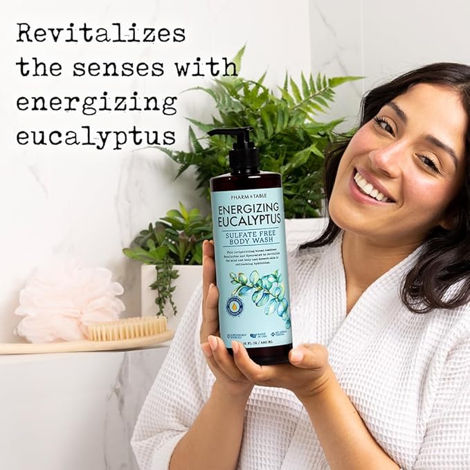 PHARM TO TABLE Energizing Eucalyptus Body Wash for Women and Men - Energizes and Revitalizes the Skin, Sulfate Free, 100% Cruelty Free, 480ml