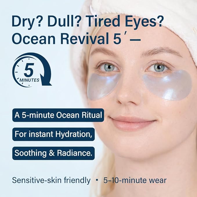 Tintark Ocean Oracle Hydrating Hydrogel Eye Patches 28 Pairs, 5-Min Soothing Eye Masks with Marine Algae & Seaweed Blend, Rejuvenating Eye Pads for Tired Eyes, Spa Relaxation Gifts for Women & Men