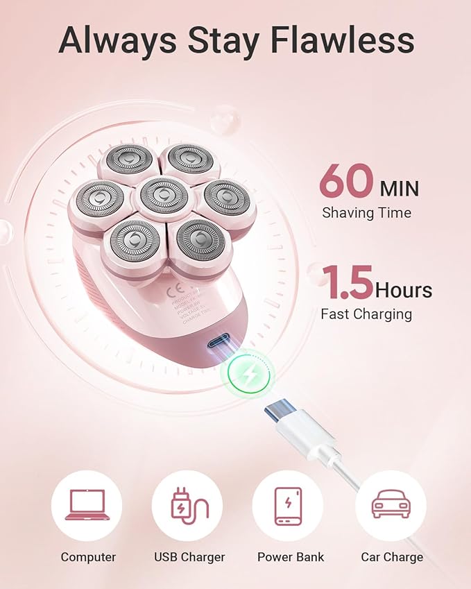 7D Electric Razors for Women: 2-in-1 Electric Shaver Trimmer for Ladies Flawless Legs & Full Body & Bikini - Waterproof Wet Dry Shaver w/LED Light & Travel Cap - Birthday Gifts for Wife Her