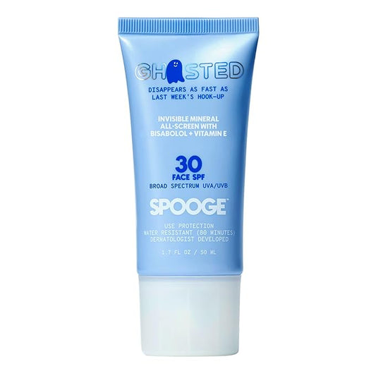 SPOOGE Ghosted Mineral All-Screen - Oil-Free SPF 30 Face Sunscreen - Dermatologist Developed with Cloud Feel Bisabolol for Daily All-Weather Care - Reef Safe, Water-Resistant, Blends Into Skin (1.7oz)