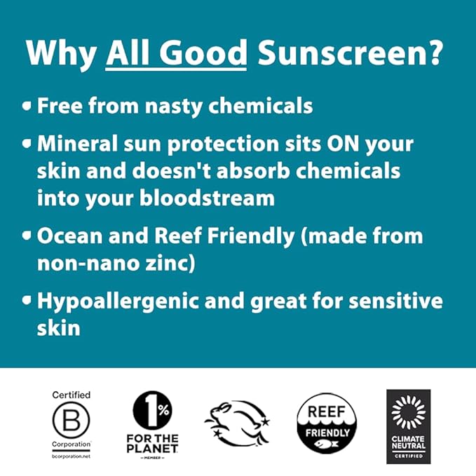 All Good Sports Mineral Sunscreen Butter Stick for Face, Nose, Ears - UVA/UVB Broad Spectrum SPF 50, Coral Reef Friendly, Water Resistant, Zinc Oxide, Coconut Oil, Beeswax, Vitamin E (2.75 oz)(3-pack)