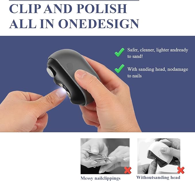 Electric Nail Clipper，Upgraded 3 in 1 Multifunctional Nail Clipper, Electric Nail Trimmer Polisher with LED Light and Clip Storage, for Adults, Seniors