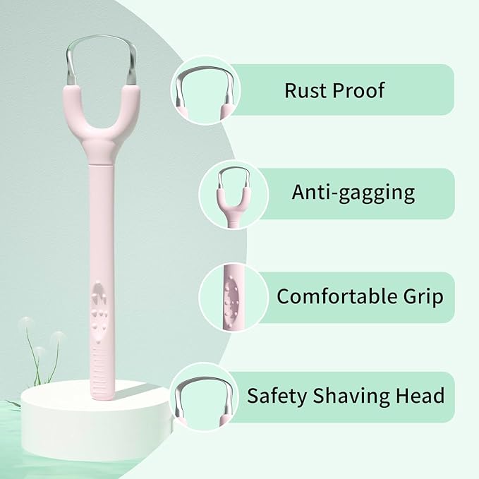 Effective Tongue Scraper and Oral Mucosal Cleaner Kit for Adults - Ergonomic Tongue Cleaner Promotes Fresher Breath, Mild Solution Oral Mucosal Cleaner package, Personal Care Essential (Pink)