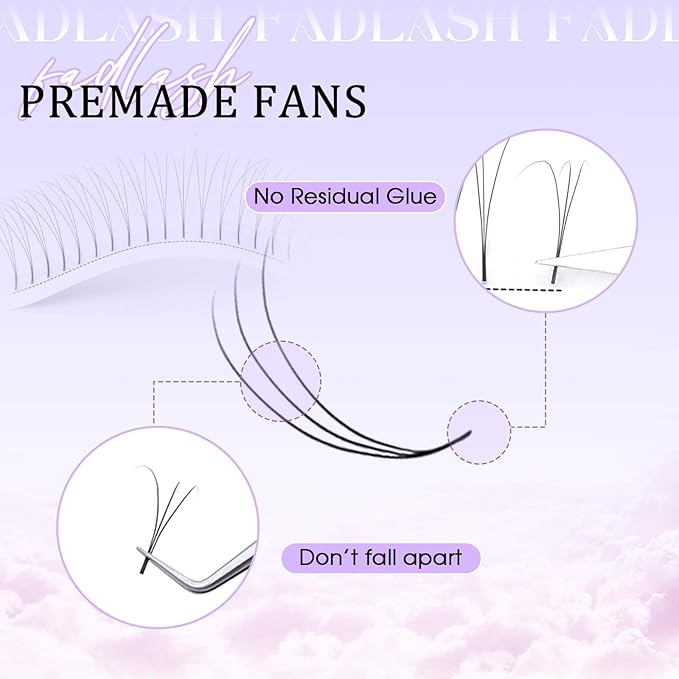 FADLASH Premade Lash Fans C Curl Premade Fans Eyelash Extensions 3D 0.07 Volume Lash Fans Premade Handmade Premade Lash Extensions Fans (3D-0.07C-8-14mm)