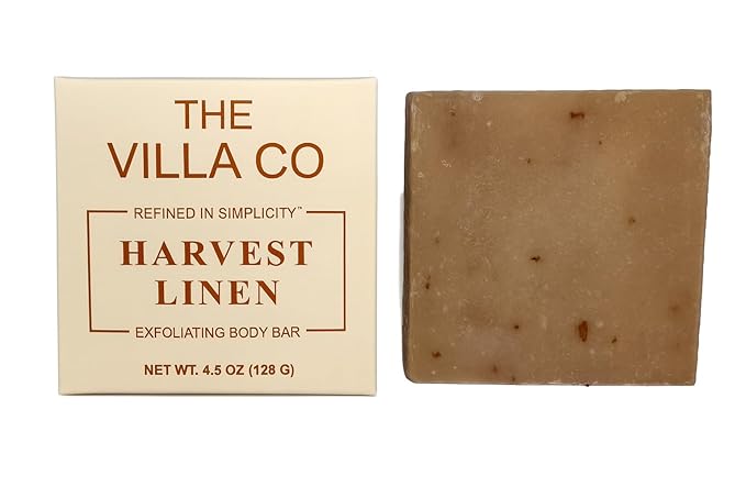 The Villa Co - Harvest Linen | 4.5oz Exfoliating Body Bar for Women & Men | Artisan Made in USA | Natural Ingredients