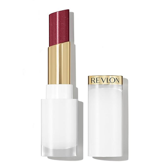 REVLON Super Lustrous Glass Shine Balm, Hydrating Tinted Lip Balm with Hyaluronic Acid, Aloe & Rose Quartz, Medium-Dark Plum Lipstick, NEW Shade, 016 Glassy Ruby, 0.11 oz
