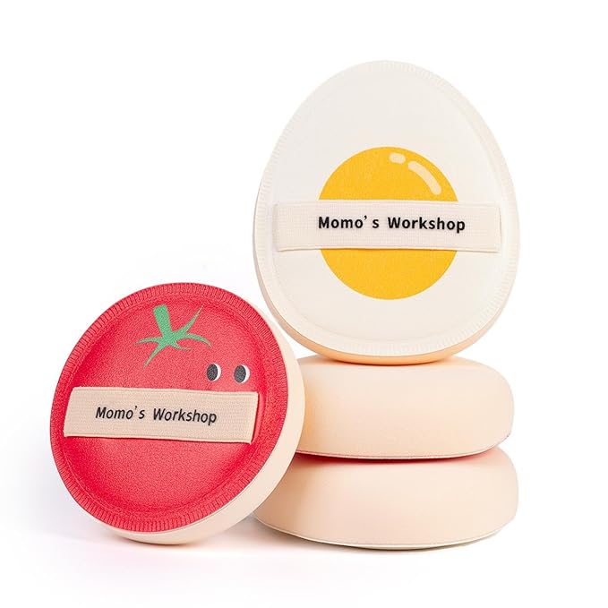 Momo's Workshop Sun Egg Makeup Sponge Puff & Tomato Makeup Sponge Set - 2PC Medium Bounce Rubycell Foundation Puffs for Creamy Finish, Quick Blending, Comfortable for All Skin Types & Storage Case