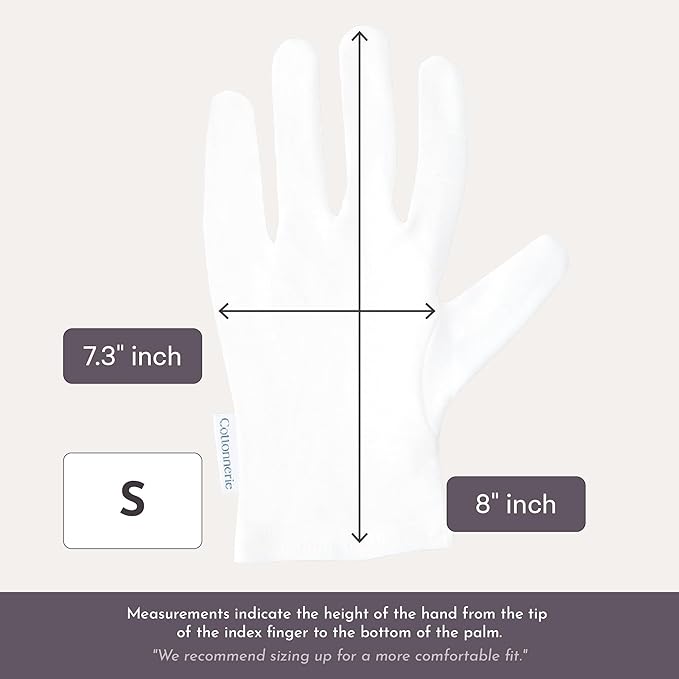 4 Pairs Cottonnerie Basics Cotton Gloves for Dry Hands Sleeping, Moisturizing Gloves Overnight, Hand Moisturizer Gloves, Moisture Gloves for Dry Hands Overnight, Sleeping Gloves, Small