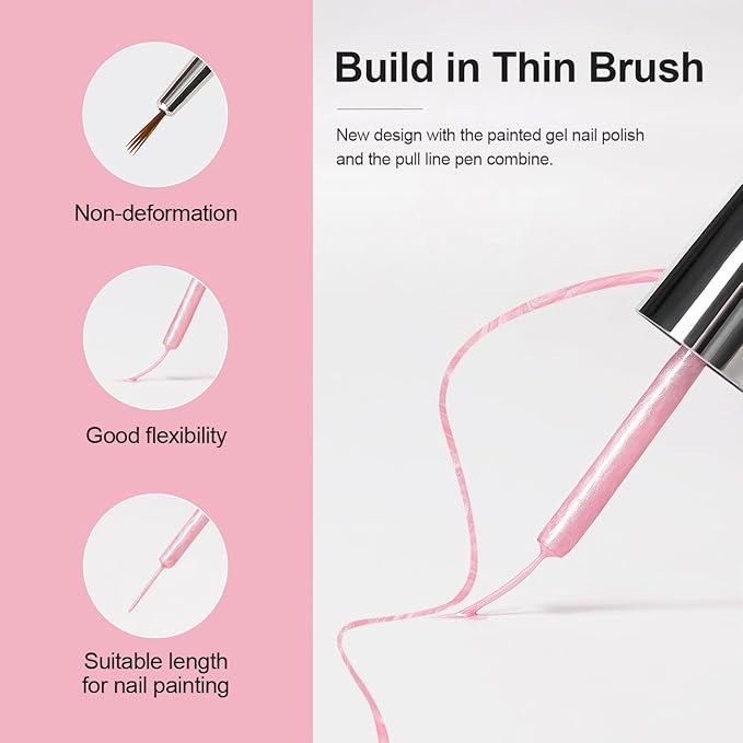 RARJSM Pearl Pink Nail Art Gel Liner Pearlescent Shell Glitter Swirl Effect Gel Nail Polish 8ml Build in Thin Brush Painted Drawing Striper Gelpolish Soak off Curing Requires for Home Salon Design