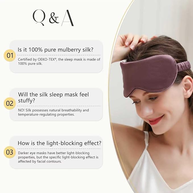 ZIMASILK Adjustable 100% 22 Momme Mulberry Silk Sleep Mask for Sleeping, Filled with Premium Mulberry Silk, Softest & Breathable Eye Sleeping Mask (Blackish Grey)