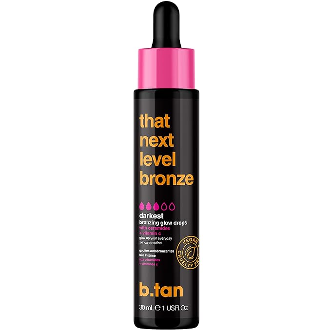 b.tan Dark Self Tan Drops for Face & Body | That Next Level Bronze - Darkest Gradual Self Tanner Bronzing Glow Drops, Vegan, Cruelty Free, 1.0 Fl Oz
