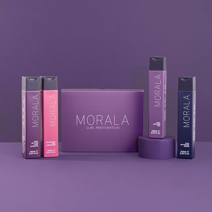 MORALA Curl Restoration Bundle, 4 x 8.45fl.oz Full Sizes in Gift Box, Curl Enhancing Set with Frizz Defying Shampoo, Detangling Conditioner, Curl Activator Cream and Defining Gel