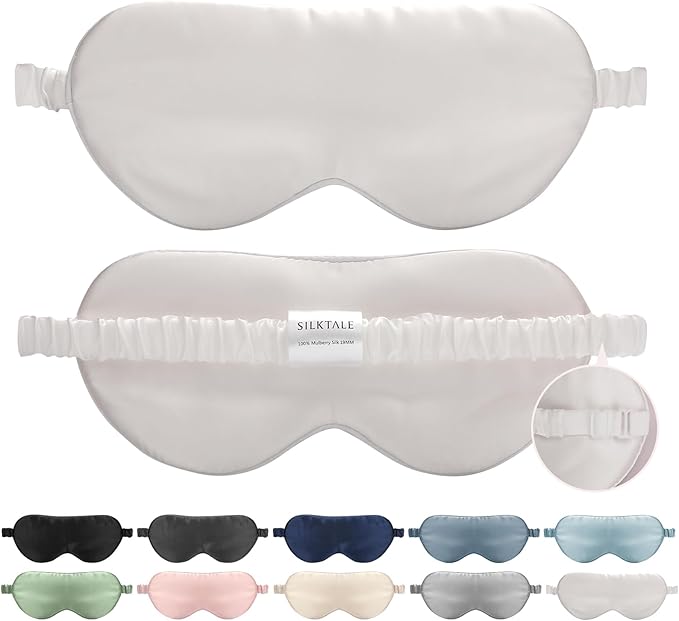 SILKTALE 100% Mulberry Silk Eye Mask for Sleeping with Silk Wrapped Adjustable Strap,Ivory White