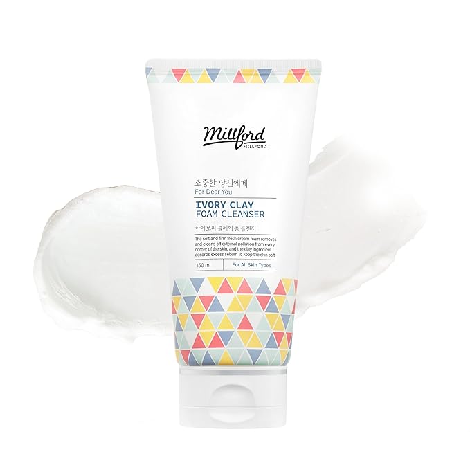 Millford Ivory Clay Foam Cleanser 150ml/5.1 fl.oz – Deep Pore Cleansing Facial Wash, Kaolin Clay + Glycerin Formula for Sebum Control, Oil Balance & Enlarged Pores, Korean Skincare for All Skin Types