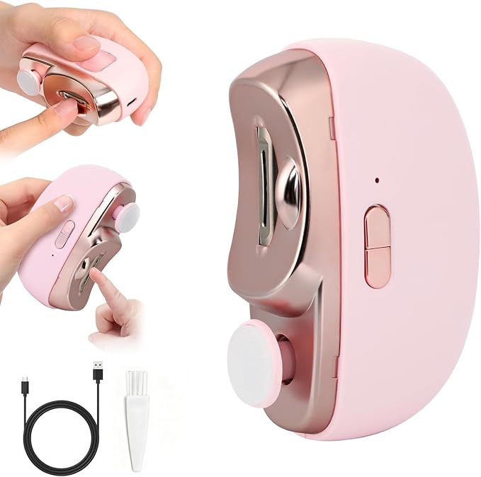 Electric Nail Clippers for Seniors,2026 New 3-in-1 Easyclip Smart Nail Clipper for Baby and Adults,Automatic Electric Nail Clipper with Polishing and Led Light,Suitable for Fingernail Toenails(Pink)