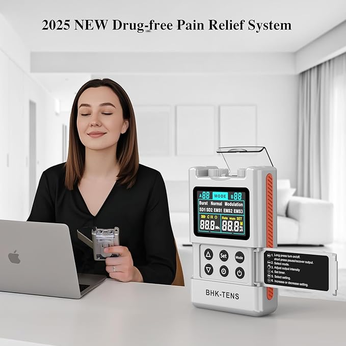 Digital TENS Unit with 8 Electrodes Pads, EMS TENS Unit Muscle Stimulator for Back Pain Relief, Upgraded Color LCD TENS Machine, Rechargeable Tens Massager for Neck Pain Relief, Sciatica Pain Relief