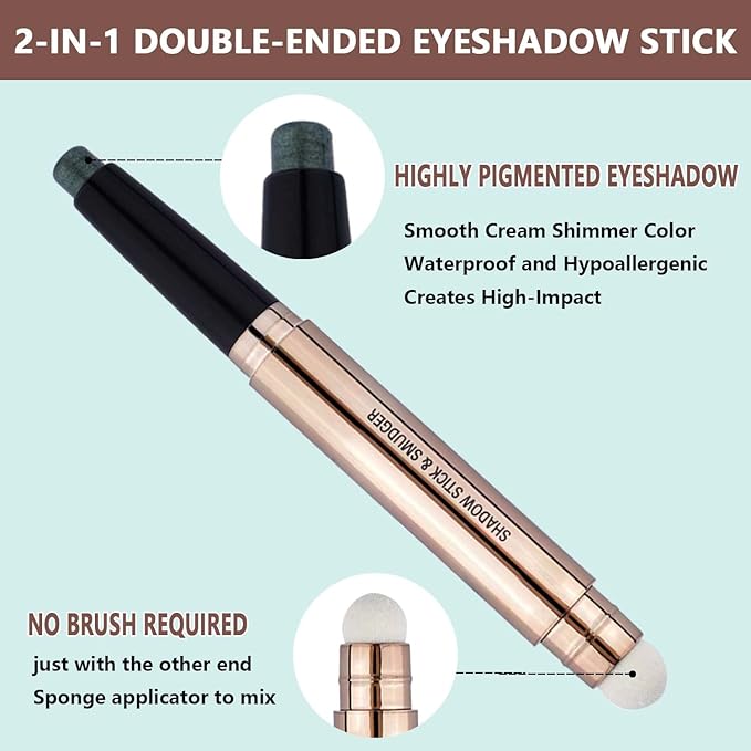 Green Eyeshadow Stick Halloween Makeup Cream Shimmer Single Eyeshadow Pencil Crayon, Hypoallergenic Waterproof Long Lasting Eye Shadow Stick High Pigment Eye Highlighter Pen(Green Shimmer#11)