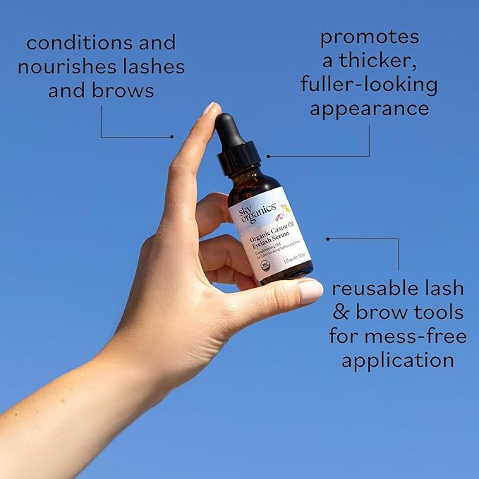 Sky Organics Pure Cold-Pressed Castor Conditioning Oil, Hexane-Free Nourishing Formula for Delicate Eyelash & Brow Serum, 1 fl oz / 30 ml.