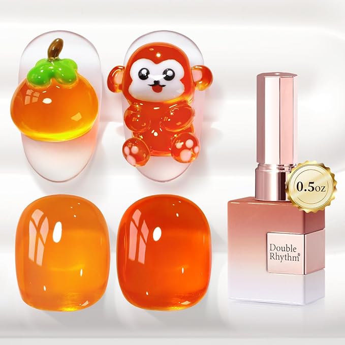 Double Rhythm 0.5 Oz Jelly Gel Polish Same Color Same Bottle Sheer Neutral Natural Light Milky Pastel 15ML Translucent Polish Art DIY at Home (Orange-A1635)
