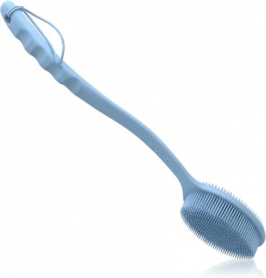 Avilana Premium Back Scrubber Long Handle 19 Inch - 8 Years Trusted Since 2017 - SGS Certified Silicone Bath Brush, Dual Sided Exfoliating Body Brush Extended Reach Back Washer Women Men Seniors Gift