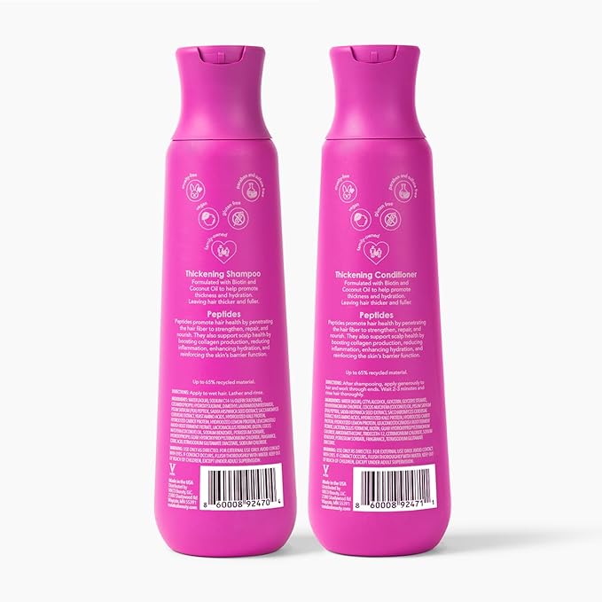 V&Co. Beauty Thickening Hair Shampoo & Conditioner Set (12 Oz. Each) with Peptide Technology, Biotin and Coconut Oil, Sulfate Free Shampoo & All Natural Conditioner for Thickening Hair, Builds Density