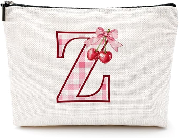 CQM Initial Makeup Bag Monogram Cosmetic Bag Monogrammed Gifts for Women Girls Friends Coworker Teacher Personalized Travel Toiletry Bag Christmas Bridal Shower Wedding Bridesmaid Gifts, Cherry Z