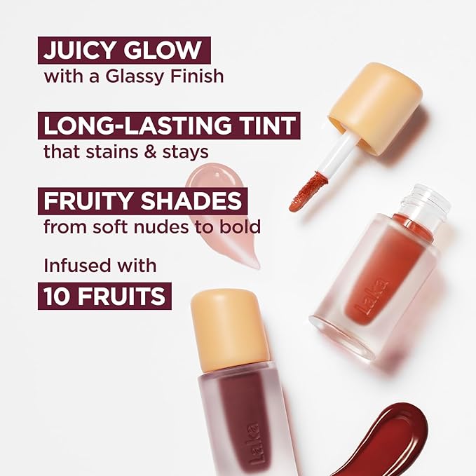 Laka Fruity Glam Lip Tint Mini, 1.9g/0.07oz, Glowing Lip Stain with Wide Color Spectrum, Hydrating & Lightweight Texture, Long-Lasting Bold Stain, Non-Sticky, Vegan, K-Beauty (#115 Envy)