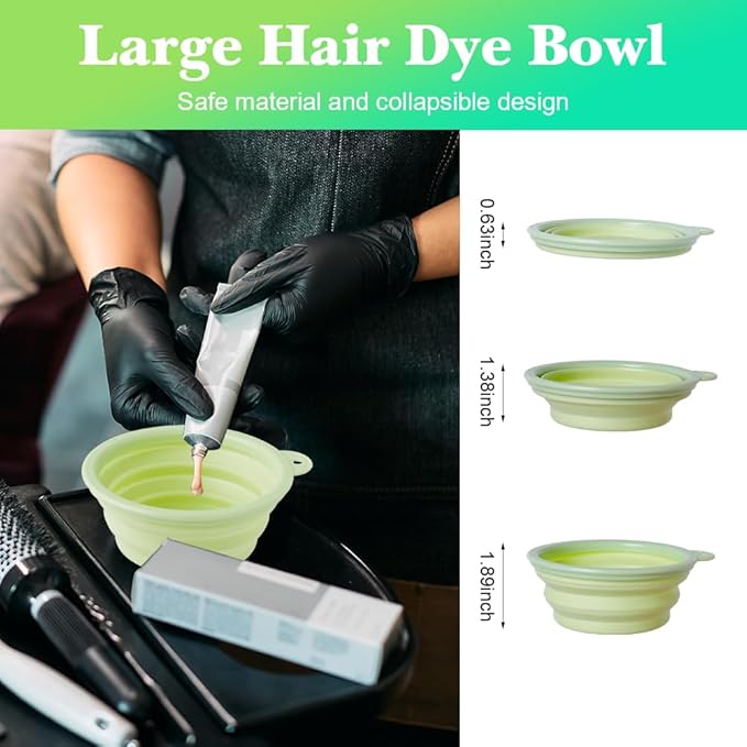 MOONMINI Hair Dye Color Brush and Bowl Set, Color Bowl Brushes Tool Mixing Bowl Kit Tint Comb for Hair Tint Dying Coloring Applicator (Green&Clear)